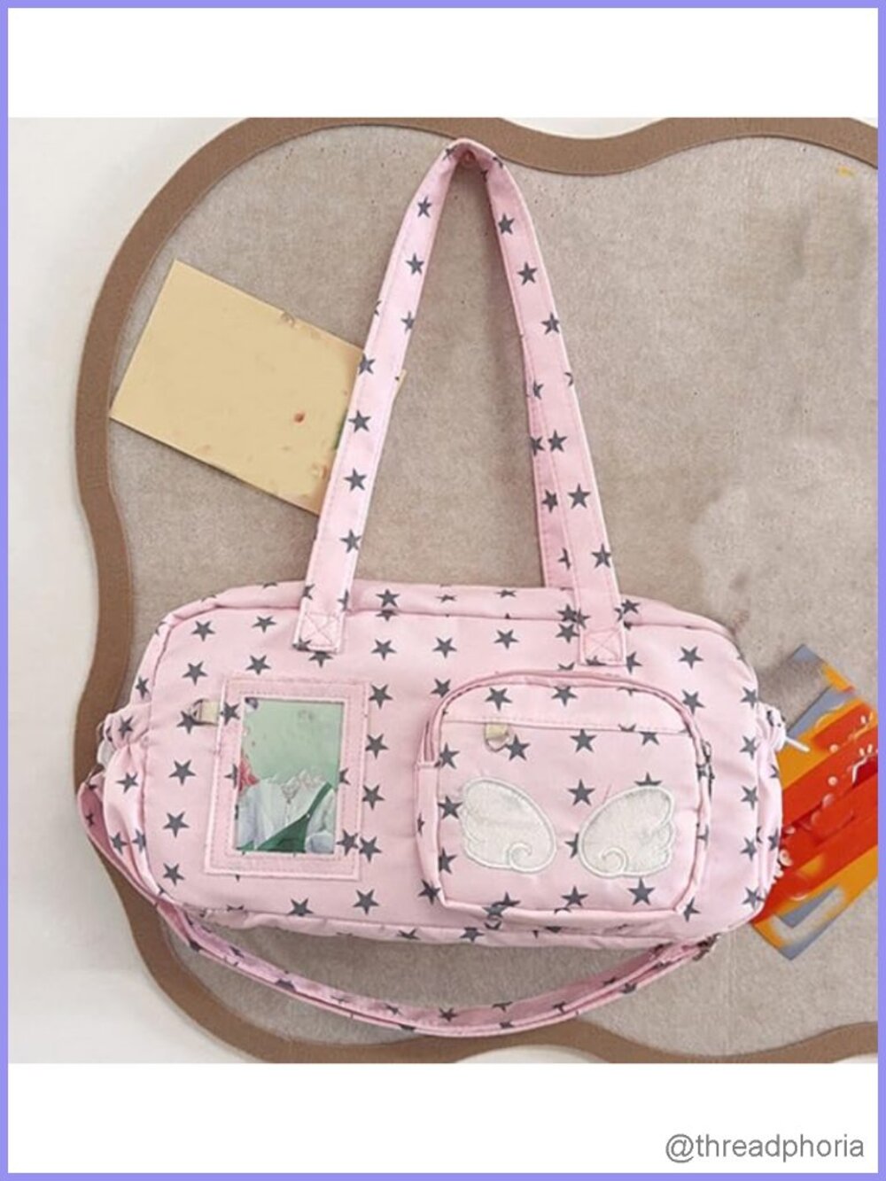 Kawaii Ita Bag Crossbody Y2K Star Print Tote Purse with Transparent Window - Picture 3 of 6